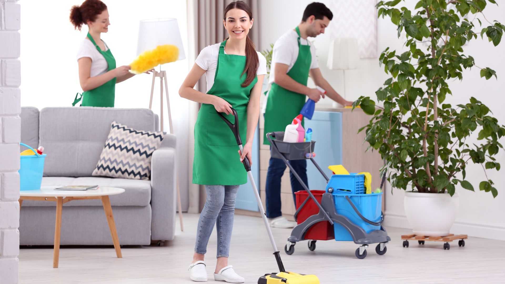 Cleaning living room with 3 cleaners