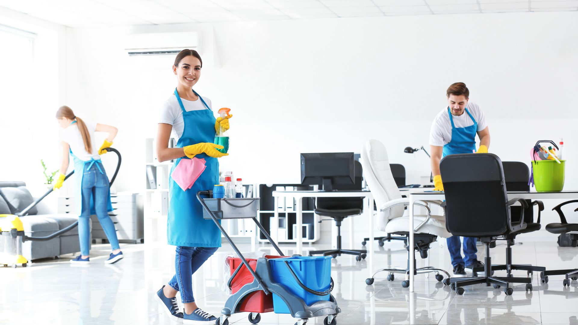 3 Cleaners in an office