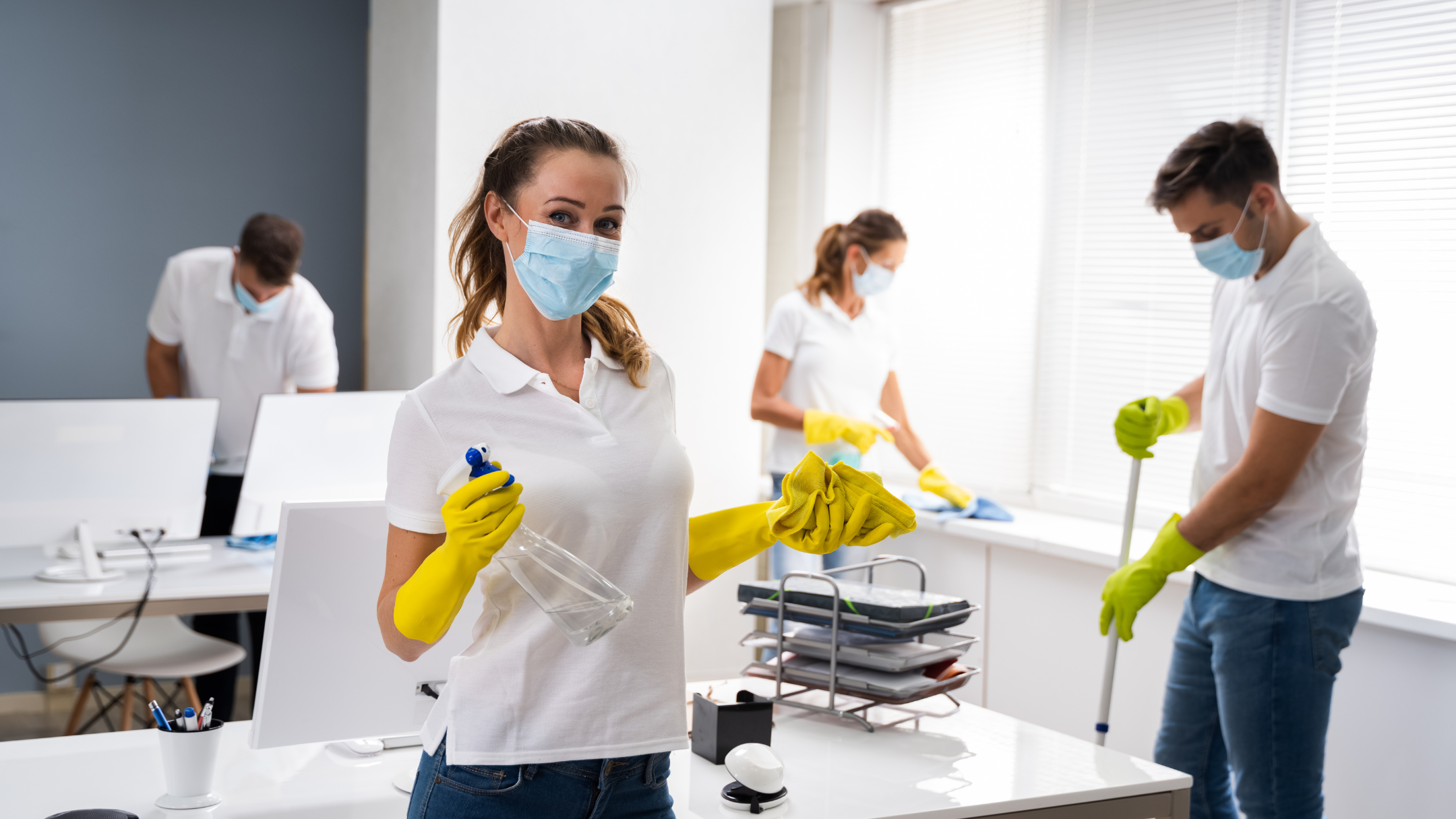 Maids cleaning an office