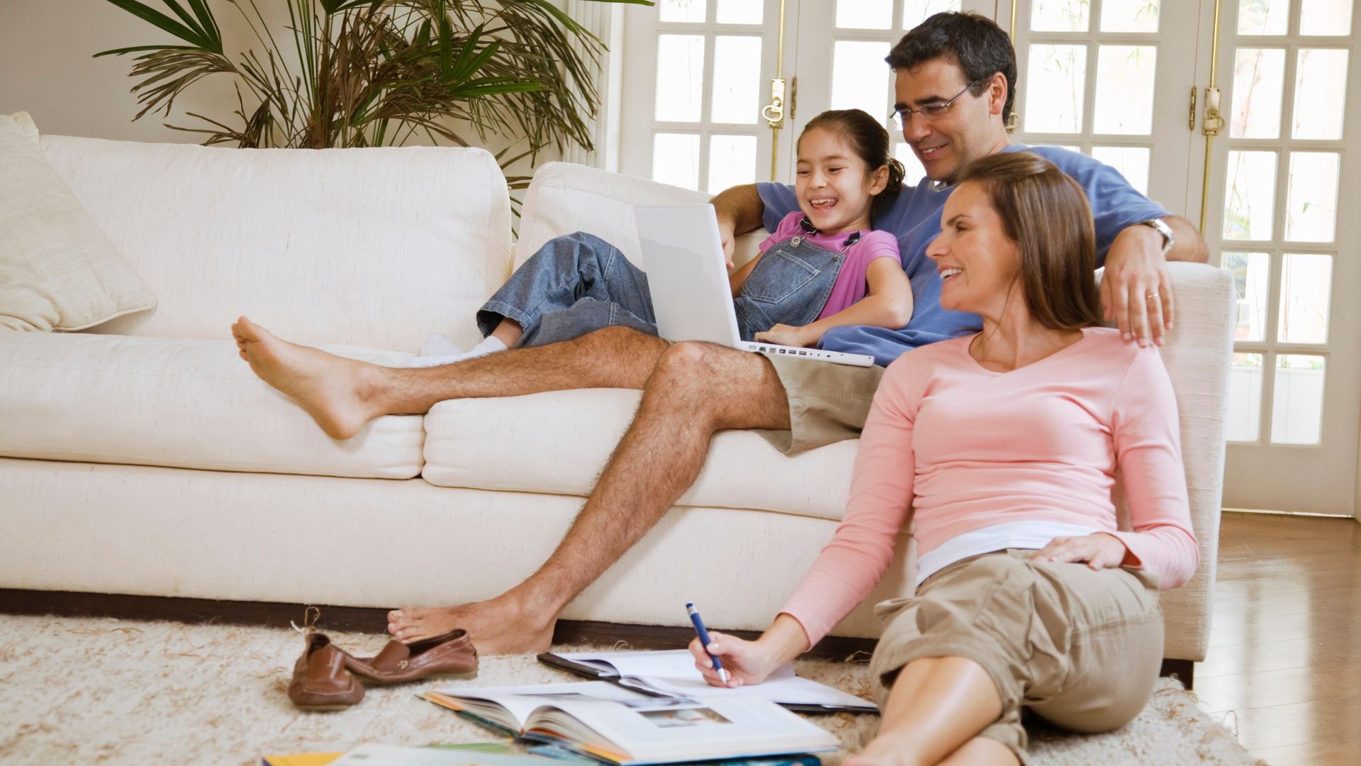 Family spending time in living room together