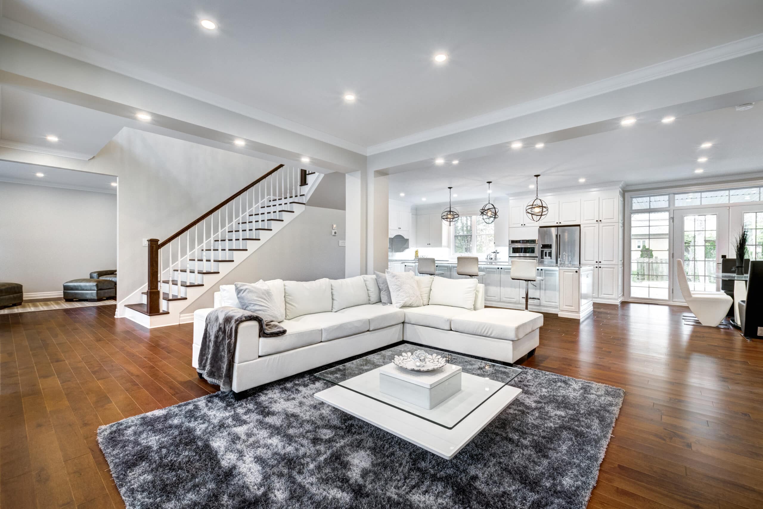 Elegant living room with wood flooring