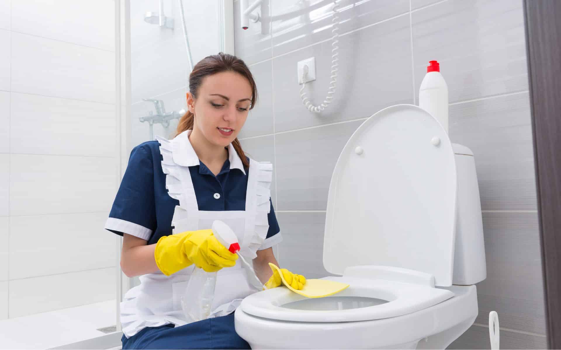 Maid cleaning the toilet